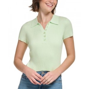 Womens Ribbed Quarter-Button Polo Shirt