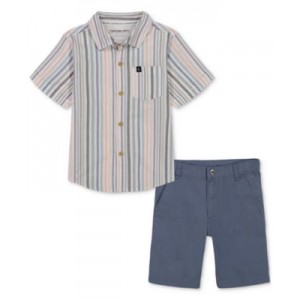 Baby Boys Cotton Striped Button-Up Shirt & Twill Shorts 2 Piece Set