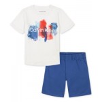 Little Boys Painted Logo Short Sleeve Tee and Twill Shorts