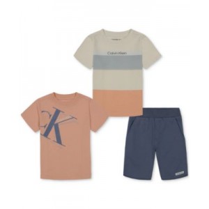 Little Boys 2 Colorful Logo Tees and French Terry Shorts 3 piece