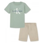 Toddler Boys Cotton Short-Sleeve Solid Logo T-Shirt & Twill Shorts 2 Piece Set