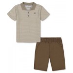 Little Boys Cotton Striped Jersey Polo Shirt & Twill Shorts 2 Piece Set