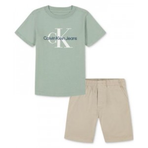 Little Boys Cotton Short-Sleeve Solid Logo T-Shirt & Twill Shorts 2 Piece Set