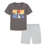 Little Boys Cotton Short-Sleeve Logo T-Shirt & Twill Shorts 2 Piece Set