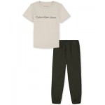 Toddler Boys Short-Sleeve Ribbed Jersey T-Shirt & Poplin Jogger Pants 2 Piece Set