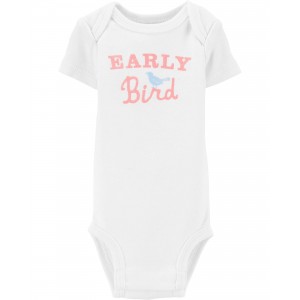 White/Pink Baby Preemie Early Bird Bodysuit
