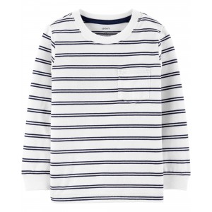 White/Grey Baby Striped Pocket Jersey Tee