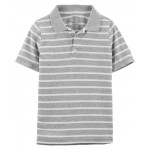 Heather/Ivory Kid Gray Striped Pique Polo Shirt