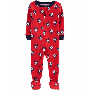 Red Toddler 1-Piece Mickey Mouse 100% Snug Fit Cotton Footie Pajamas