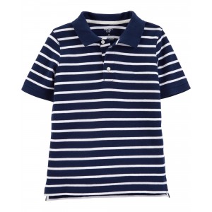 Navy/White Kid Navy Striped Pique Polo Shirt