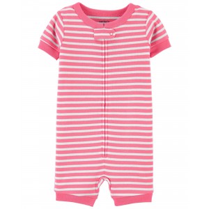 Pink Baby 1-Piece Striped 100% Snug Fit Cotton Romper Pajamas