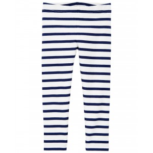Navy/White Toddler Striped Leggings