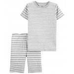 Gray Kid 2-Piece Striped 100% Snug Fit Cotton Pajamas