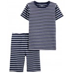 Navy Kid 2-Piece Striped 100% Snug Fit Cotton Pajamas