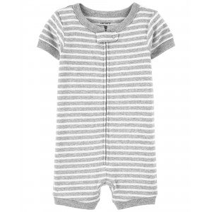 Gray Toddler 1-Piece Striped 100% Snug Fit Cotton Romper Pajamas