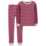 Red Kid 2-Piece Striped Snug Fit Cotton Pajamas