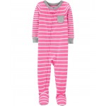 Pink Baby 1-Piece Striped 100% Snug Fit Cotton Footie Pajamas