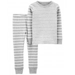Grey Kid 2-Piece Striped 100% Snug Fit Cotton Pajamas