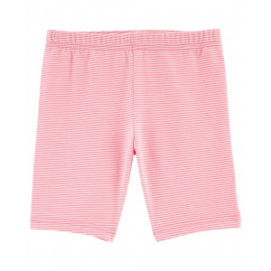 Pink Kid Striped Bike Shorts