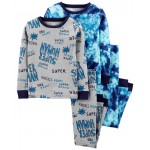 Blue Kid 4-Piece Super Human Blue Tie Dye 100% Snug Fit Cotton Pajamas