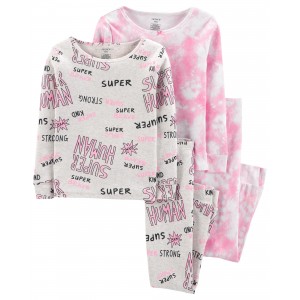 Pink Kid 4-Piece Tie-Dye 100% Snug Fit Cotton Pajamas