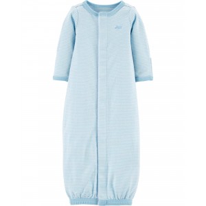 Blue Baby Preemie Striped Cotton Sleeper Gown