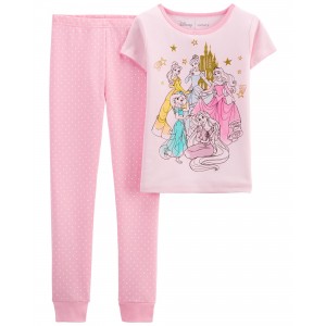 Pink Kid 2-Piece Disney Princess 100% Snug Fit Cotton Pajamas
