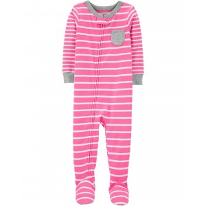 Pink Toddler 1-Piece Striped 100% Snug Fit Cotton Footie Pajamas
