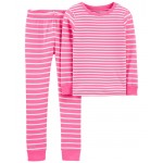 Pink Kid 2-Piece Striped Snug Fit Cotton Pajamas