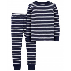 Navy Kid 2-Piece Striped Snug Fit Cotton Pajamas