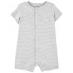 Grey Baby Striped Snap-Up Romper