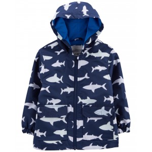 Navy Toddler Shark Color-Changing Rain Jacket
