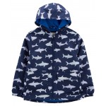 Navy Kid Shark Color-Changing Rain Jacket