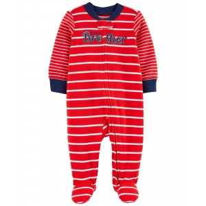 Red Baby Brother 2-Way Zip Cotton Sleep & Play Pajamas