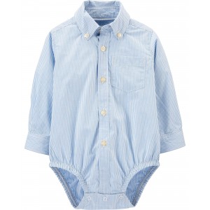 Blue Baby Oxford Button-Front Bodysuit