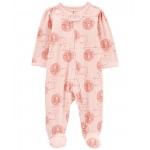 Pink Baby Lion 2-Way Zip Cotton Blend Sleep & Play Pajamas