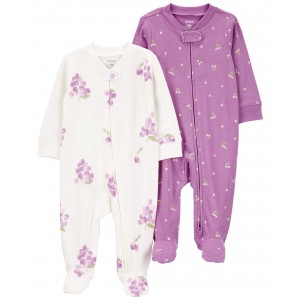 White/Purple Baby 2-Pack 2-Way Zip Cotton Sleep & Play Pajamas
