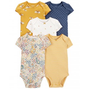 Yellow/White/Navy Baby 5-Pack Short-Sleeve Original Bodysuits
