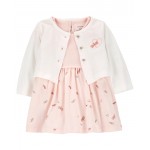 Pink Baby 2-Piece Bodysuit Dress & Cardigan Set