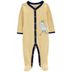 Yellow Baby Goat Snap-Up Cotton Sleep & Play Pajamas
