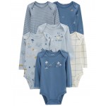 Blue/White Baby 6-Pack Long-Sleeve Bodysuits