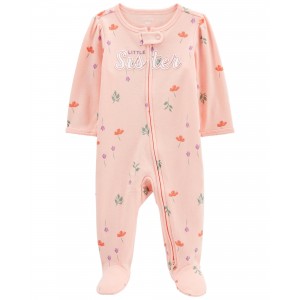 Pink Baby Little Sister 2-Way Zip Cotton Sleep & Play Pajamas