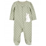 Green Baby Bunny 2-Way Zip Cotton Sleep & Play Pajamas