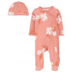 Pink Baby 2-Piece Floral Sleep & Play Pajamas and Cap Set