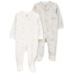 White/Grey Baby 2-Pack 2-Way Zip Cotton Blend Sleep & Play Pajamas