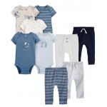 Multi Baby 9-Piece Panda Print Bodysuits & Pants Set