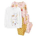 Pink/White/Gold Baby 4-Piece Pets 100% Snug Fit Cotton Pajamas