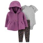 Purple/Grey Baby 3-Piece Quilted Jacket Set