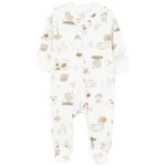 Ivory Baby Animals 2-Way Zip Cotton Blend Sleep & Play Pajamas