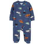 Navy Baby Dinosaurs 2-Way Zip Cotton Sleep & Play Pajamas